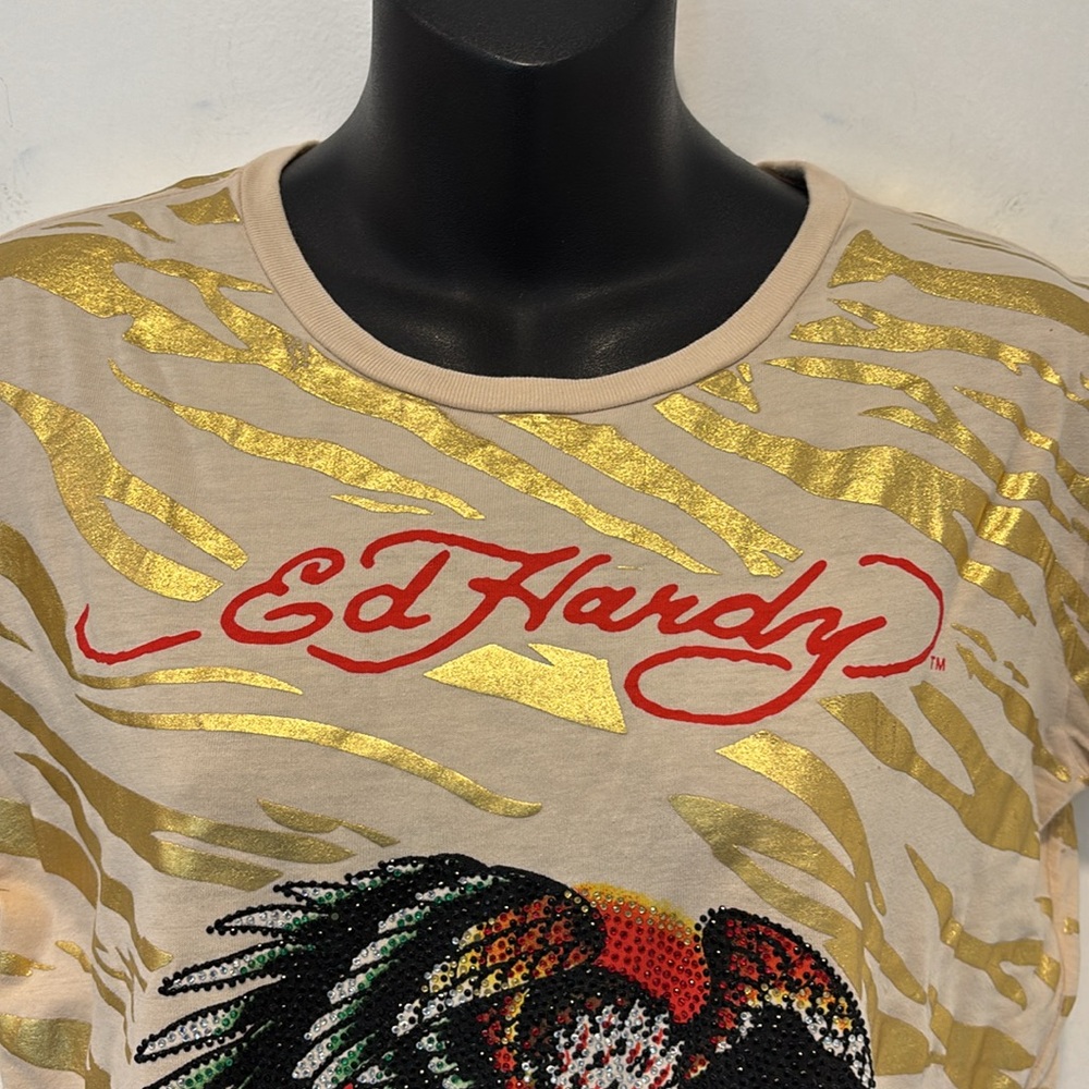 Deadstock Gold Foil Animal Print Tee Rhinestone Embellished Des… - Picture 2 of 6